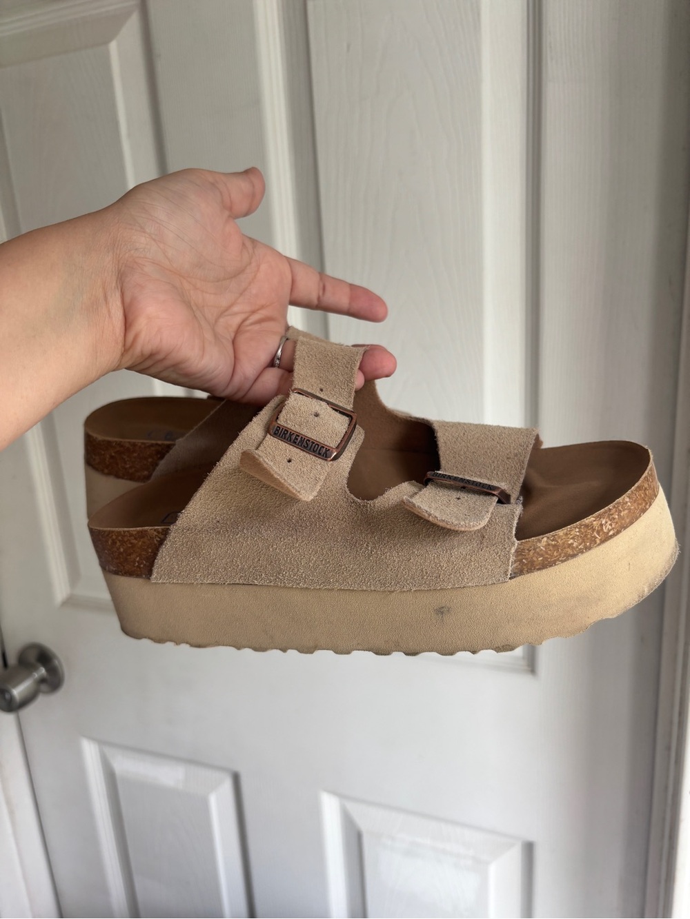 Birkenstock Arizona Platform Suede Sandal - Taupe